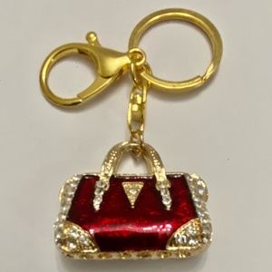 Stunning, 2-Way Burgundy  Enamel Rhinestone Handbag Charm -Key Chain